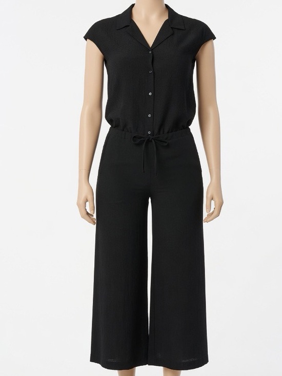 Tylho Pants - Sheer Black Wide-Leg Jumpsuit with Drawstring Waist